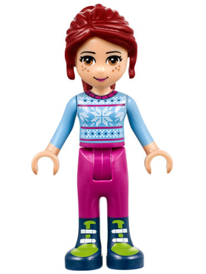 Mia, Magenta Trousers, Bright Light Blue Snowflake Sweater Top